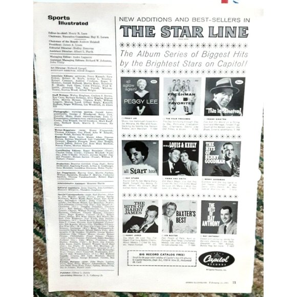 Capitol Records Star Line vinyl 1961 Original Magazine Print Ad vintage Sinatra - Picture 1 of 1